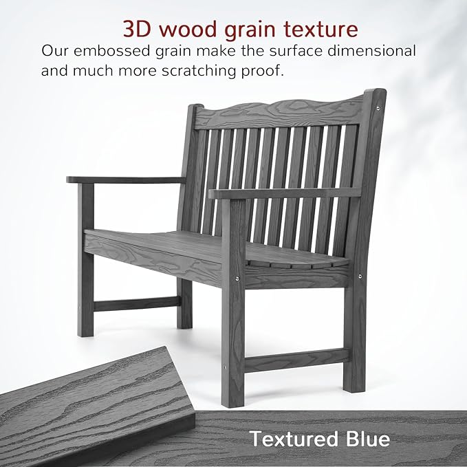 Stoog All-Weather Outdoor Bench & Chairs Set, 3-Piece Patio Furniture Set, Include 1 Garden Bench and 2 Garden Chairs, Never Rot or Fade, Grey
