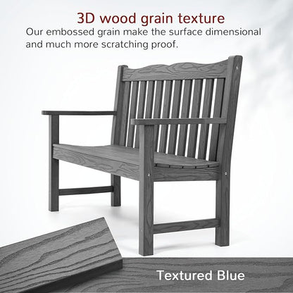 Stoog All-Weather Outdoor Bench & Chairs Set, 3-Piece Patio Furniture Set, Include 1 Garden Bench and 2 Garden Chairs, Never Rot or Fade, Grey