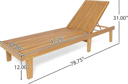 Christopher Knight Home Nadine Set of 2 Outdoor Patio Wood Adjustable Chaise Lounges, Acacia Wood Poolside Sun Lounger Set, Wooden Lounge Chair Outdoor, Teak