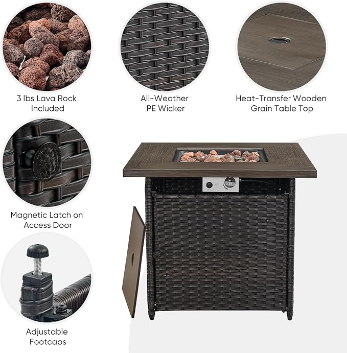 Belord 5 Piece Patio Furniture Set with Fire Pit Table - Outdoor Conversation Set with Propane Fire Pit and 4 Wicker - Photo 9