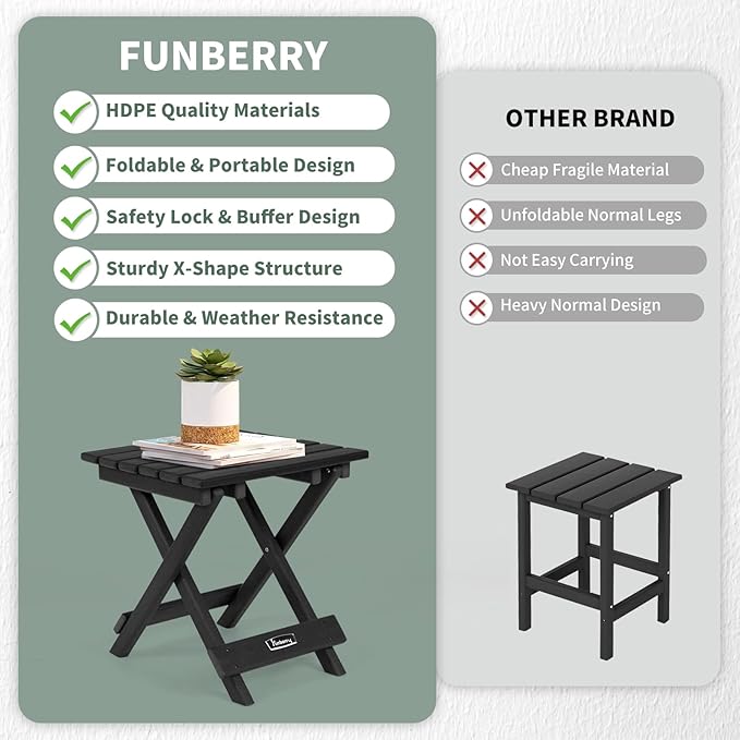 FUNBERRY Outdoor Folding Adirondack Side Table, Portable No Assembly Patio End Table HDPE All Weather - Photo 6