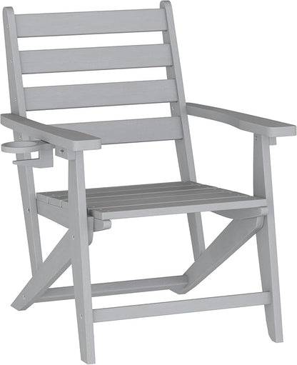 Flash Furniture Tolleson Adirondack Dining Chair with Cup Holder, Commercial Weather Resistant Recycled HDPE Adirondack Chair, Fold Out Cupholder, Gray