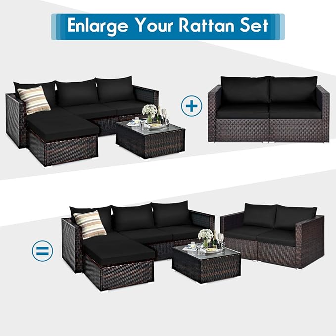 Tangkula 2 Seat Outdoor Wicker Loveseat Sofa Set, Modular PE Rattan 2 Pieces Outdoor Wicker Corner Sofa - Photo 8