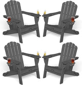 Adirondack Chairs Set of 4, Foldable Adirondack Chairs with 2 Cup Holder, Wood Texture HDPE Fire Pit Chairs - Photo 3