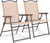 Giantex Set of 2 Patio Folding Chairs, Outdoor Patio Dining Chairs w/Armrest, Sling Back, Metal Frame - Photo 1