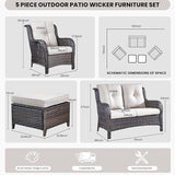 Belord Outdoor Wicker Furniture 5 Pieces Patio Furniture Set Patio Wicker Chairs with Ottomans Conversation Set for - Photo 2