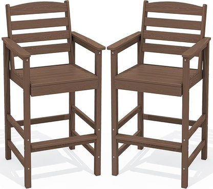 SERWALL Tall Adirondack Chairs Set of 2, Oversize Balcony Adirondack Chairs Set, Outdoor Bar Height Barstools Widened Chair Set for Bistro, Poolside, Garden, Brown