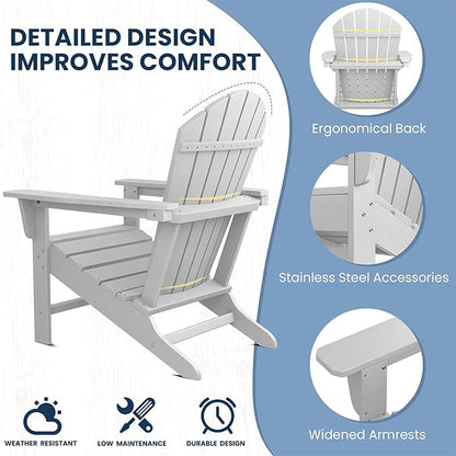 SERWALL Adirondack Chair - Traditional Adirondack Chairs HIPS Outdoor Chairs Weather Resistant- White