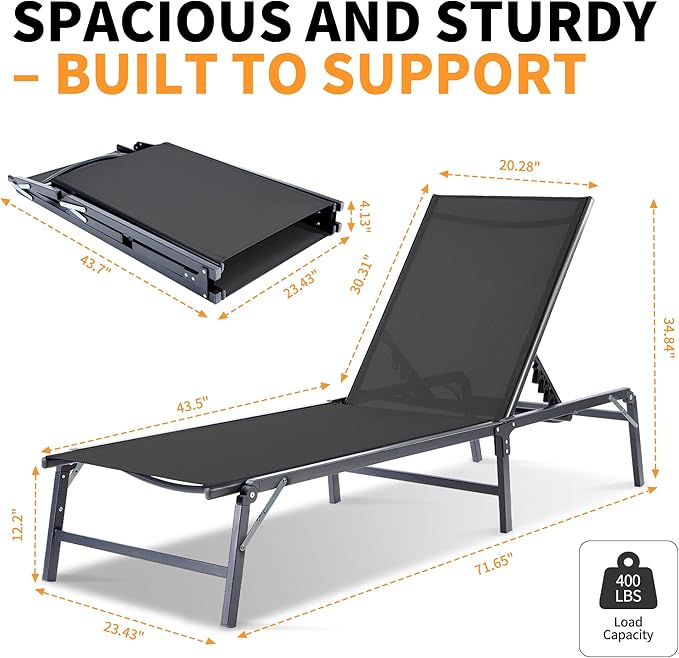 Lounge Chair Outdoor, Pool Lounge Chairs Foldable, Patio Lounge Chairs for Outside - Photo 3