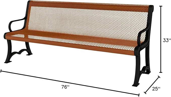 COATEDOUTDOORFURNITURE Heavy-Duty Outdoor Bench Thermoplastic Coated, Expanded Metal, Commercial-Grade Garden Bench, Made in America (Portable with Back, 4 Ft, Textured Copper)