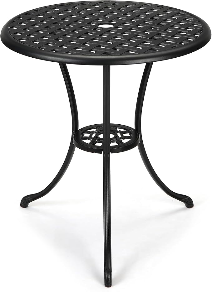 24" Patio Bistro Table Round Outdoor Coffee Table, Small Patio Table with 2" Umbrella Hole, Iron Frame for Porch - Photo 1