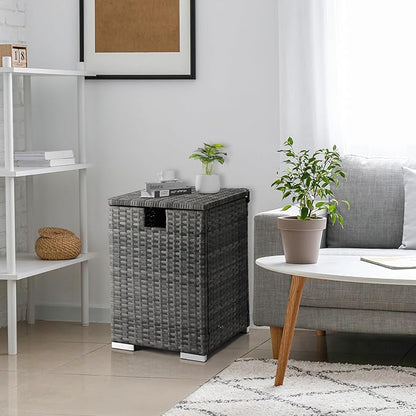 Outdoor Wicker Side Table with Storage Space, Square PE Rattan End Table for Patio Garden Poolside Deck