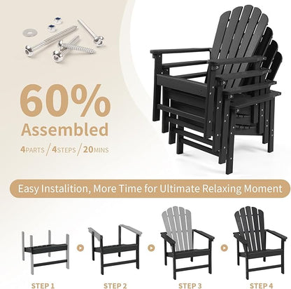 Stackable Adirondack Chairs Set of 4, Space Saving HDPE All-Weather Fire Pit Chair with Cover for Outdoor Lawn Porch Deck