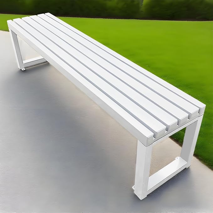 Garden Bench for Outdoor, Metal Patio Seat Backless Park Bench 2-Person Slatted Seat Weatherproof Chair for Porch Backyard Entryway 3.3ft 3.9ft 4.9ft 5.9ft(White,3.93ft)