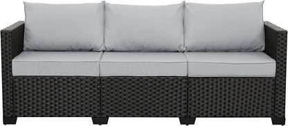Rattaner Outdoor Furniture Outdoor Couch Patio Furniture 3-seat Sofa Deep Seat High Backrest with Waterproof Cover and Anti-Slip Cushions, Light Grey