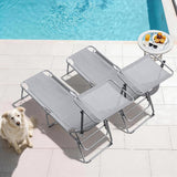 Unovivy Outdoor Lounge Chairs with Canopy Set of 2, Folding Tanning Chair with 5-Position Reclining Back - Photo 8