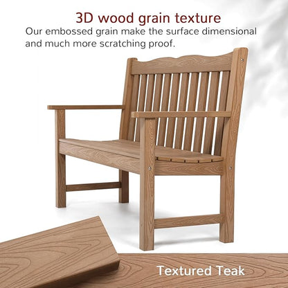 Stoog Oversized All-Weather Garden Bench & Chairs Set, 3-Piece Patio Furniture Set, Include 2 Chairs and 1 Garden Bench, for Porch, Backyard, Lawn, Pool and Deck, Teak