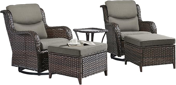 Rilyson Wicker Patio Furniture Set - 5 Piece Rattan Outdoor Sectional Conversation Sets with 2 Swivel Rocking Chairs - Photo 2