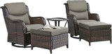 Rilyson Wicker Patio Furniture Set - 5 Piece Rattan Outdoor Sectional Conversation Sets with 2 Swivel Rocking Chairs - Photo 2