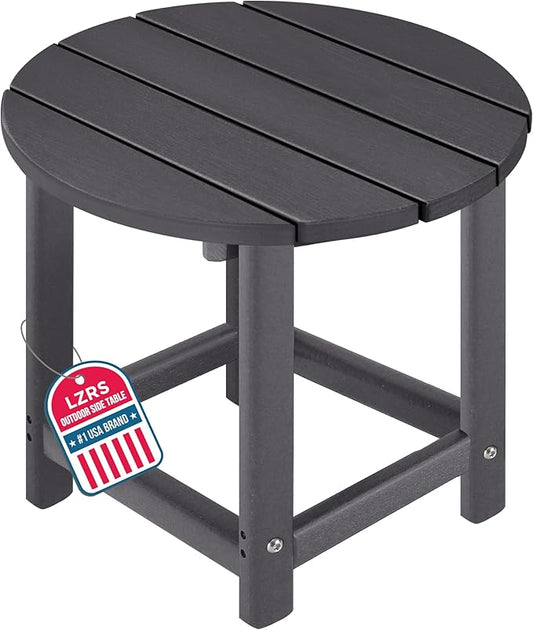LZRS Round Adirondack Patio Side Table End Table, Outdoor Side Tables for Patio, Backyard,Pool, Indoor Companion, Easy Maintenance & Weather Resistant(Grey)