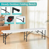 6 Feet Folding Bench Seat Plastic Portable with Metal Legs, Outdoor Rustic Practical Bench w/Handle & Lock - Photo 4