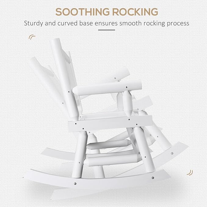 Outsunny 2-Person Wood Rocking Chair with Log Design, Heavy Duty Loveseat with Wide Curved Seats for Patio, Backyard, Garden, White
