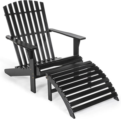 JONATHAN Y ADK1000C Saranac 2-Piece Traditional Rustic Acacia Wood Adirondack Chair with Detachable Ottoman Classic, Coastal, Cottage, Vintage, Farmhouse, Black
