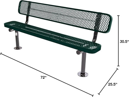 COATEDOUTDOORFURNITURE Heavy-Duty Outdoor Bench Thermoplastic Coated, Expanded Metal, Commercial-Grade Seating, Made in America (Surface with Back, 6 Ft, Textured Dark Green)