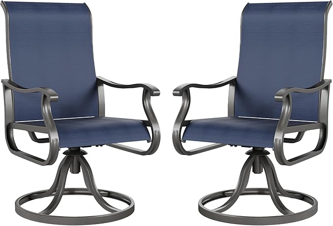 Amopatio Patio Swivel Chairs Set of 2, Outdoor Swivel Rocker Dining Chairs with All Weather Textilene High Back & Metal Frame, for Backyard Deck Lawn Garden, Navy Blue
