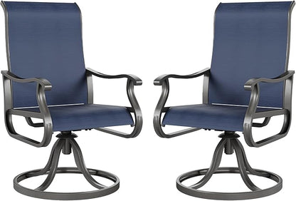 Amopatio Patio Swivel Chairs Set of 2, Outdoor Swivel Rocker Dining Chairs with All Weather Textilene High Back & Metal Frame, for Backyard Deck Lawn Garden, Navy Blue