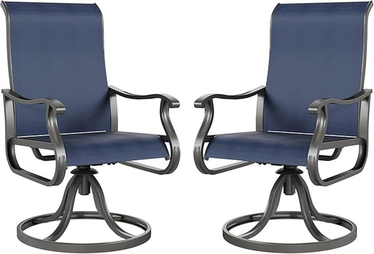 Amopatio Patio Swivel Chairs Set of 2, Outdoor Swivel Rocker Dining Chairs with All Weather Textilene High Back & Metal Frame, for Backyard Deck Lawn Garden, Navy Blue