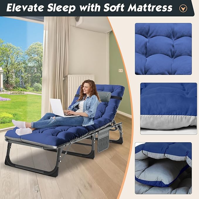 MOPHOTO Folding Chaise Lounge Chair 5-Position, Folding Cot, Heavy Duty Patio Chaise Lounges for Outside, Poolside - Photo 5
