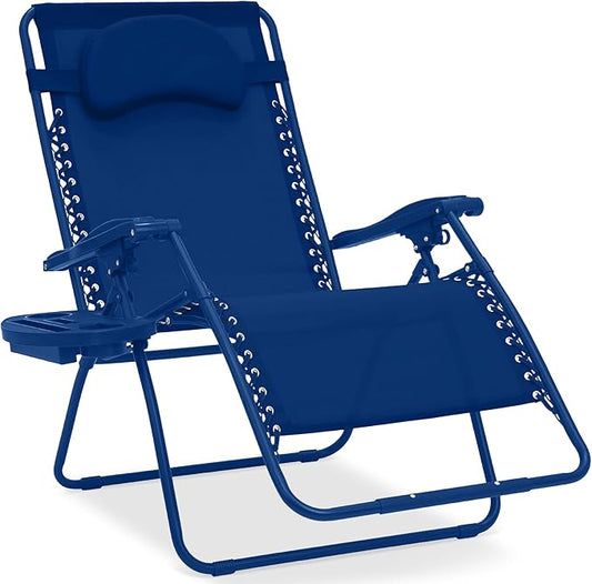 Best Choice Products Oversized Zero Gravity Chair, Folding Outdoor Patio Lounge Recliner w/Cup Holder Accessory Tray, Pillow - Marine
