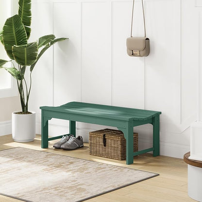 Costaelm Outdoor Benches Weatherproof, All Weather Resistant Park Bench Poly Lumber Backless Garden Bench Seat for Entryway Front Porch, Dark Green