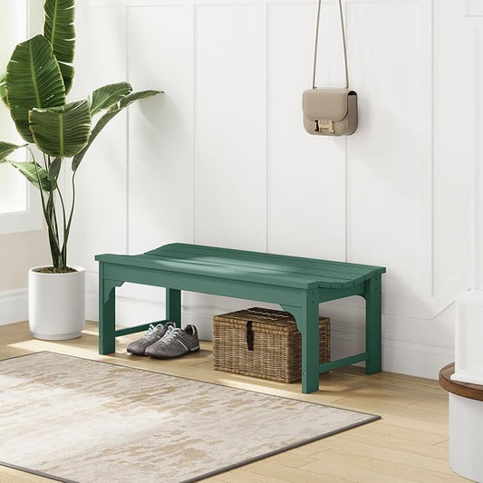 Costaelm Outdoor Benches Weatherproof, All Weather Resistant Park Bench Poly Lumber Backless Garden Bench Seat for Entryway Front Porch, Dark Green
