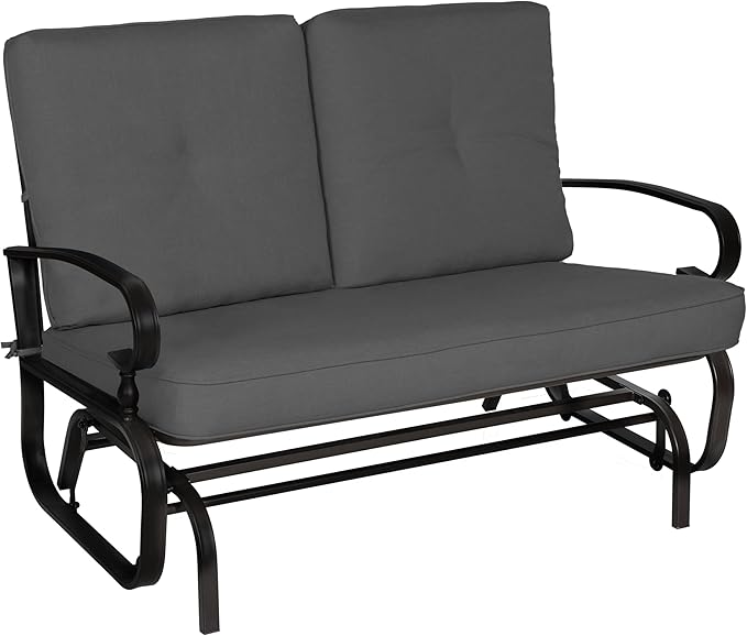 Crownland Outdoor Patio Textilene Glider Chair, Rocking Glider Bench for 2 Person, Porch Loveseat Seating with Cushion - Photo 1