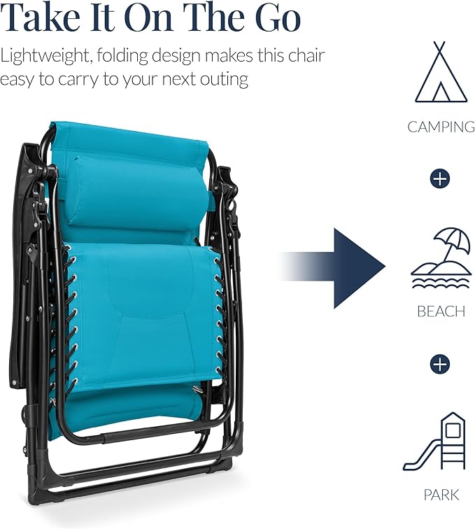 Best Choice Products Oversized Padded Zero Gravity Chair, Folding Outdoor Patio Recliner - Photo 5