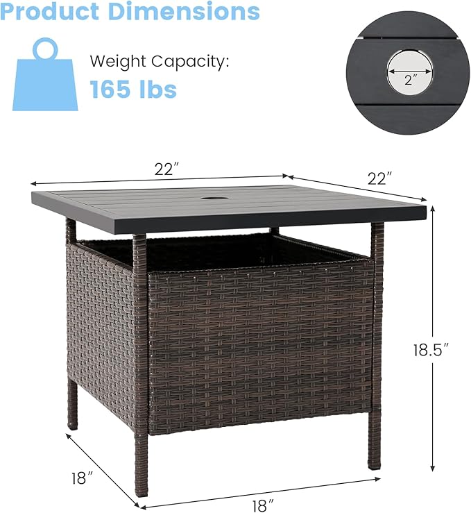 HAPPYGRILL Patio Umbrella Table Stand Rattan Outdoor Side Table with Umbrella Hole, PE Wicker Frame, for Patio Garden Deck Poolside