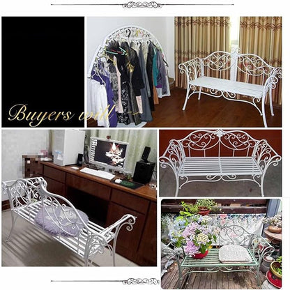 SYUFRE Outdoor Garden Bench Patio Furniture Chair Park Bench with Flower Pattern Backrest, Slatted Seat, Metal Bench Outdoor for Outdoor Porch, Lawn, Balcony, Backyard (Color : Off White)