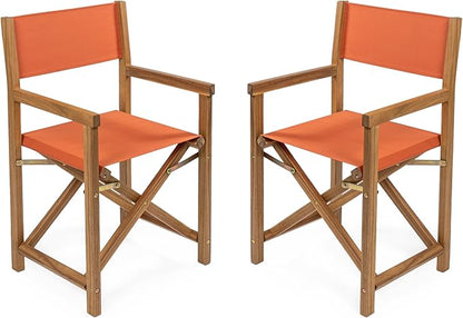 JONATHAN Y DRC1000C-SET2 Cukor Classic Vintage Outdoor Acacia Wood Folding Director Chair with Canvas Seat Classic, Vintage, Mid-Century, Modern, Traditional, Coastal, Orange/Teak Brown (Set of 2)