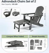 PASAMIC Folding Adirondack Chairs Set of 2 with Retractable Ottoman, 5-Position Adjustable Backrest - Photo 2