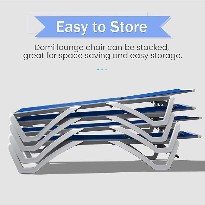 Domi Outdoor Chaise Lounge Chair, Aluminum Patio Lounge Chair with 5 Position Adjustable Backrest and Side Table, for Poolside, Beach, Yard(1 Blue Chair W/Table)