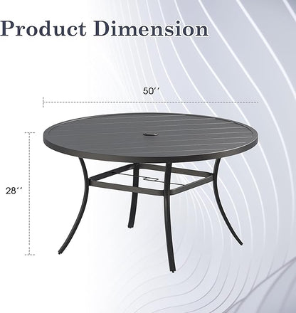 Outdoor Dining Table for 6, 50" Round Outdoor Table with Adjustable Umbrella Hole, All-Weather Metal Patio Dining Table for Lawn Garden Backyard Deck, Black