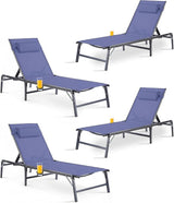 4 Pack Foldable Chaise Lounge Chair with Cup Holder - Photo 1