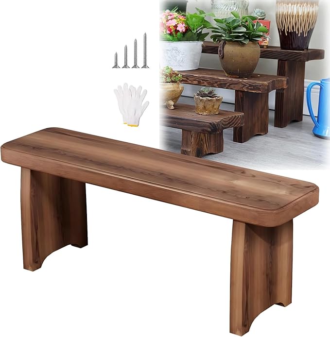 24-59inch Garden Benches for Outdoors, Wooden Bedroom Bed Bench, Indoor Flower Pot Display Rack for Entryway, Living Room, Garden, Patio, Porch, Deck(L59xW7.9xH9.8inch)