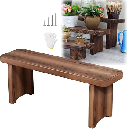 24-59inch Garden Benches for Outdoors, Wooden Bedroom Bed Bench, Indoor Flower Pot Display Rack for Entryway, Living Room, Garden, Patio, Porch, Deck(L59xW7.9xH13.8inch)