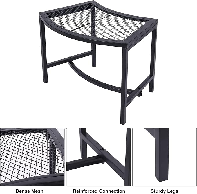 Metal Fire Pit Curved Bench, Backless Powder-Coated Mesh Outdoor Bench, Weatherproof Garden Chair Seating for Firepit Deck Patio Porch Yard, Black, Set of 4