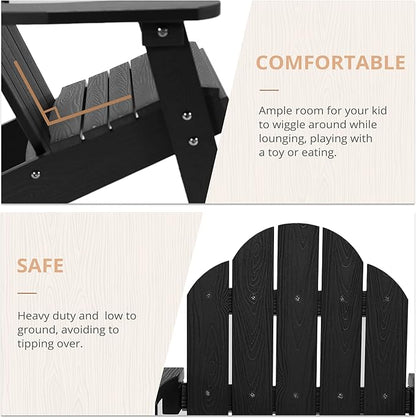 LUE BONA Kids Adirondack Chairs Set of 2, Black Poly Resin Adirondack Chair, Toddler Adirondack Chair Weather Resistant, Kids Outdoor Patio Adirondack Lounge Chair for Balcony, Backyard
