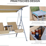 Outsunny 2 Person Porch Swing with Stand, Outdoor Swing with Canopy, Pivot Storage Table, 2 Cup Holders - Photo 4
