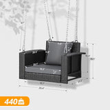 2 FT Wicker Porch Swing, Square Single Person Outdoor Hanging Swing Bench. Handwoven with Weatherproof PE Rattan - Photo 2